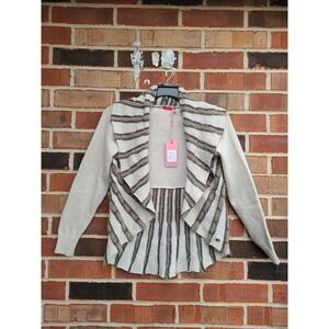 Fabiola Italy Knit Waterfall Cardigan Sweater Neutral Stripe Open Front